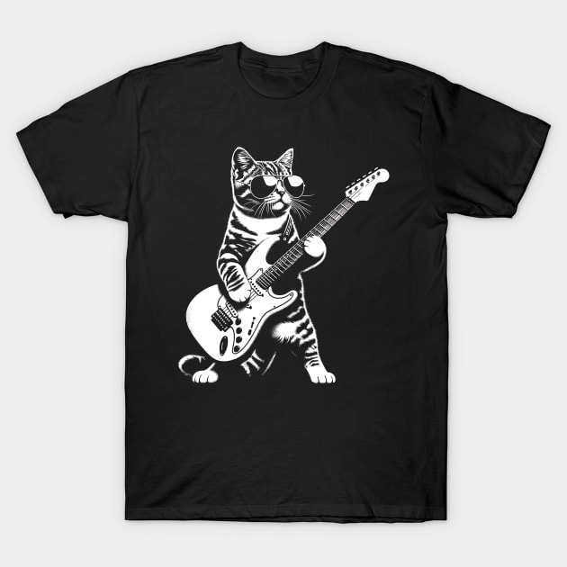 Guitar Cat Novelty Rock Music Band Concert Funny Cat T-Shirt by KsuAnn